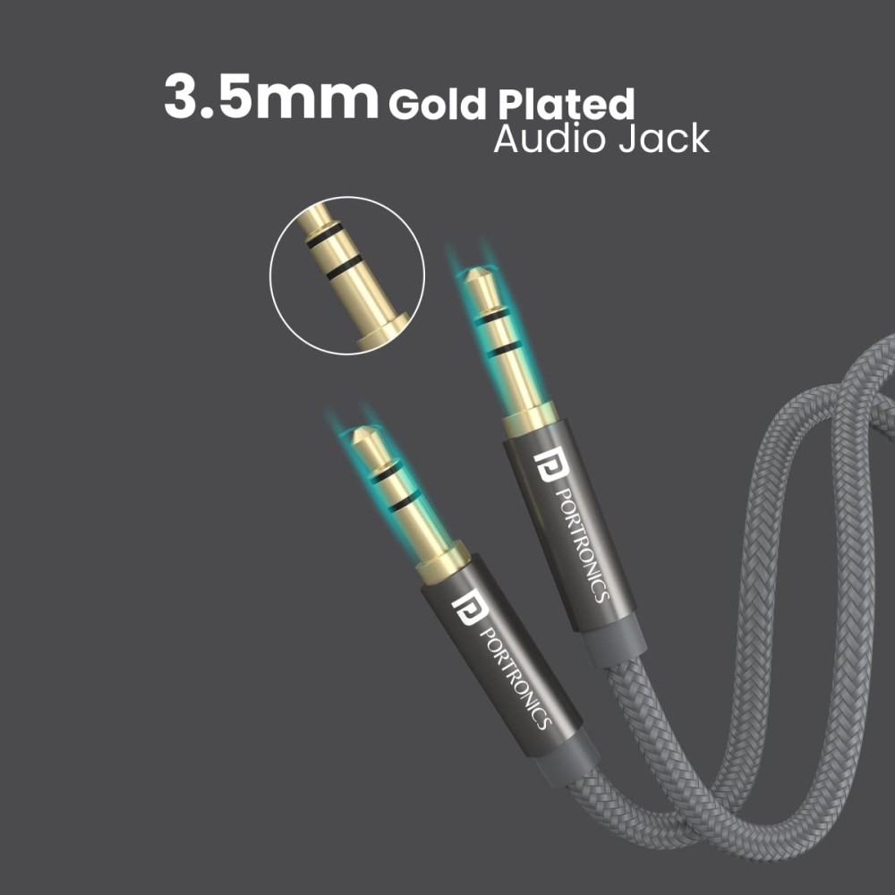 Portronics Konnect Aux 7 3.5mm Male to Male AUX Cable 2 Meter Nylon Braided