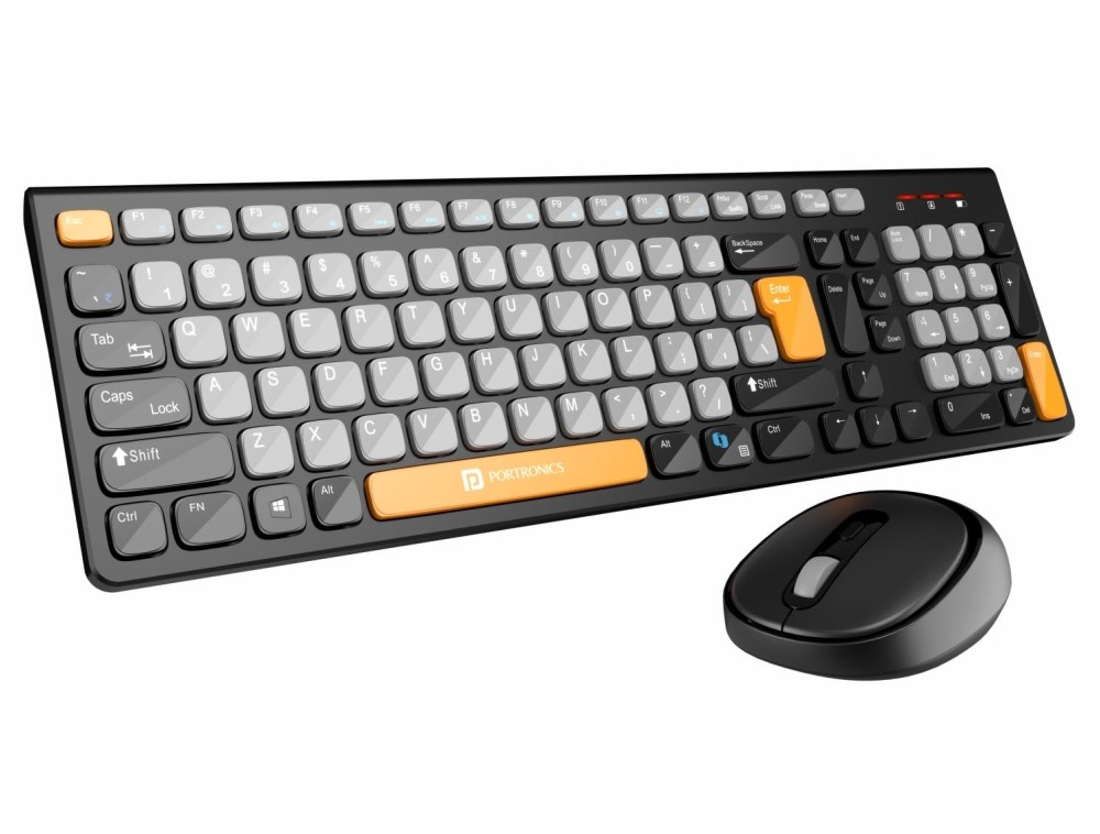 Portronics Key7 Combo Wireless Keyboard & Mouse with Copilot AI, 2.4GHz USB Receiver, 12 Shortcut Keys, 1600 DPI - (Grey & Orange)