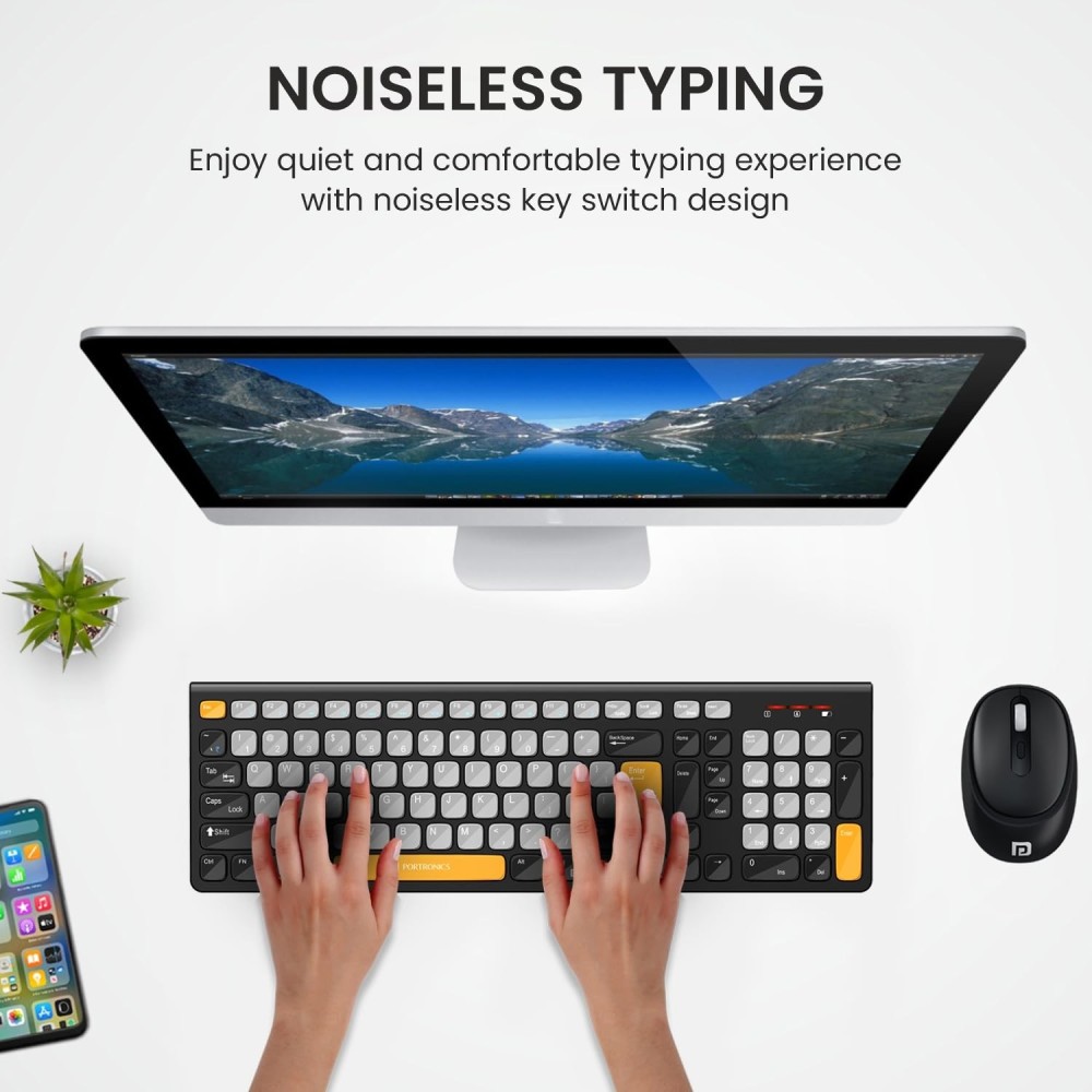 Portronics Key7 Combo Wireless Keyboard & Mouse with Copilot AI, 2.4GHz USB Receiver, 12 Shortcut Keys, 1600 DPI - (Grey & Orange)