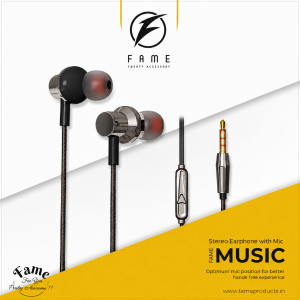 Fame Earphone with Microphone, Grey Colour (Black)