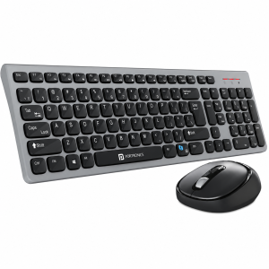Portronics Key7 Combo Wireless Keyboard & Mouse with Copilot AI, 2.4GHz USB Receiver, 12 Shortcut Keys, 1600 DPI - (Grey & Black)