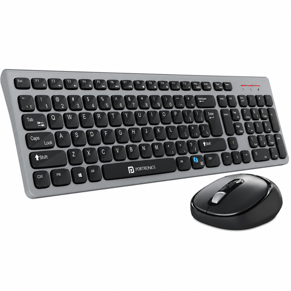 Portronics Key7 Combo Wireless Keyboard & Mouse with Copilot AI, 2.4GHz USB Receiver, 12 Shortcut Keys, 1600 DPI - (Grey & Black)