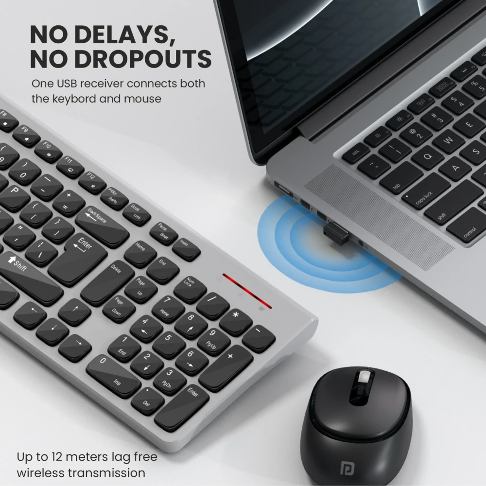 Portronics Key7 Combo Wireless Keyboard & Mouse with Copilot AI, 2.4GHz USB Receiver, 12 Shortcut Keys, 1600 DPI - (Grey & Black)