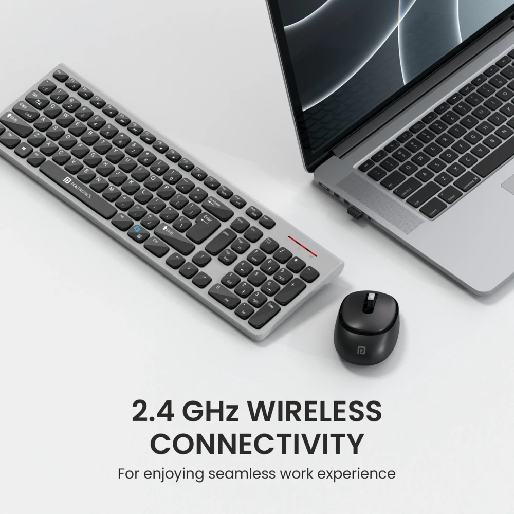 Portronics Key7 Combo Wireless Keyboard & Mouse with Copilot AI, 2.4GHz USB Receiver, 12 Shortcut Keys, 1600 DPI - (Grey & Black)