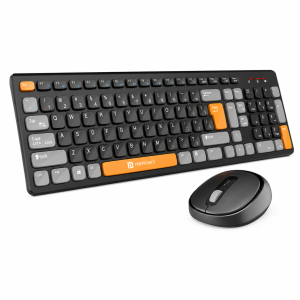 Portronics Key7 Combo Wireless Keyboard & Mouse Set with Copilot AI, 2.4GHz USB Receiver, 12 Shortcut Keys, 1600 DPI, 10m Range for PC, Laptop & Mac - (Black + Orange)