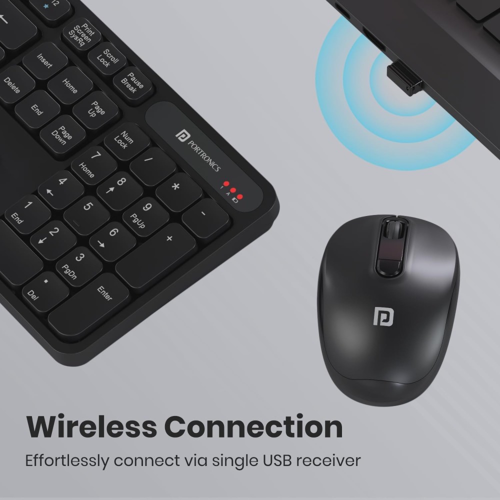 Portronics Key8 Combo Wireless Keyboard & Mouse Set with 2.4GHz USB Receiver, 104 Keys, Multimedia Hotkeys, Adjustable DPI for PC, Laptop & Mac - (Black)