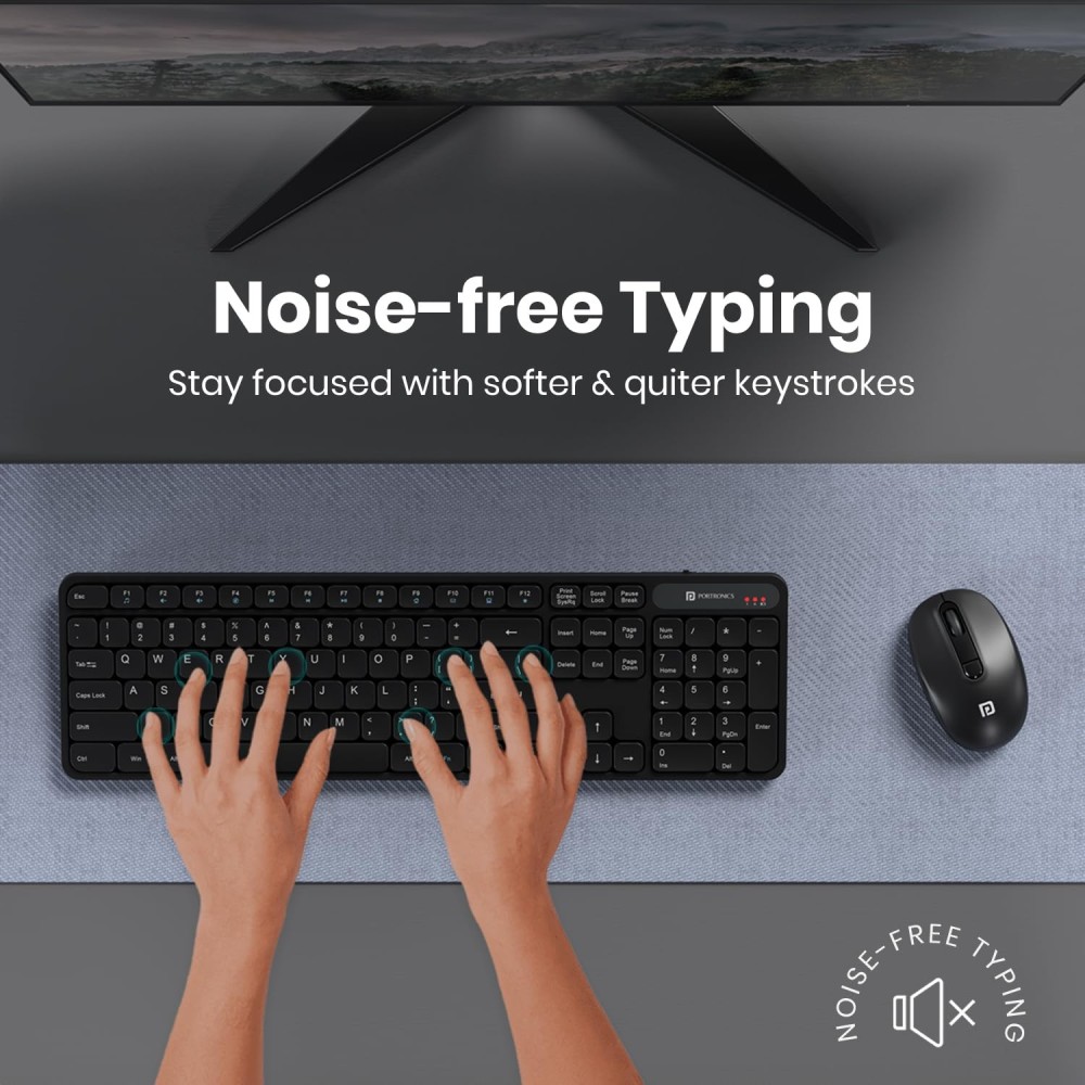 Portronics Key8 Combo Wireless Keyboard & Mouse Set with 2.4GHz USB Receiver, 104 Keys, Multimedia Hotkeys, Adjustable DPI for PC, Laptop & Mac - (Black)