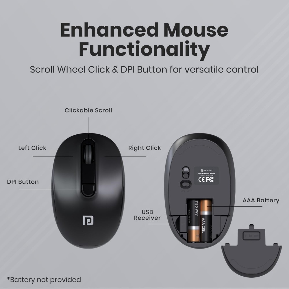 Portronics Key8 Combo Wireless Keyboard & Mouse Set with 2.4GHz USB Receiver, 104 Keys, Multimedia Hotkeys, Adjustable DPI for PC, Laptop & Mac - (Black)
