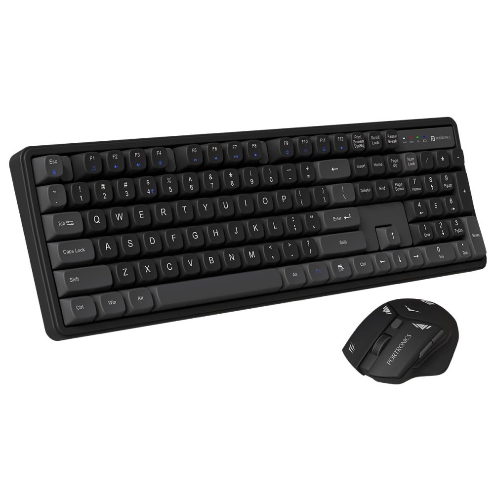Portronics Key9 Combo Wireless Keyboard & Mouse Set with Ergonomic Mouse, Multimedia Hotkeys, Adjustable DPI, USB Receiver for PC & Laptop - (Black)