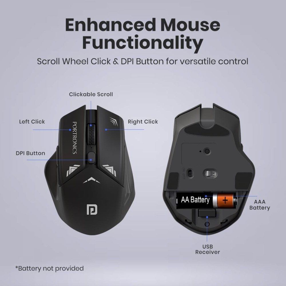 Portronics Key9 Combo Wireless Keyboard & Mouse Set with Ergonomic Mouse, Multimedia Hotkeys, Adjustable DPI, USB Receiver for PC & Laptop - (Black)