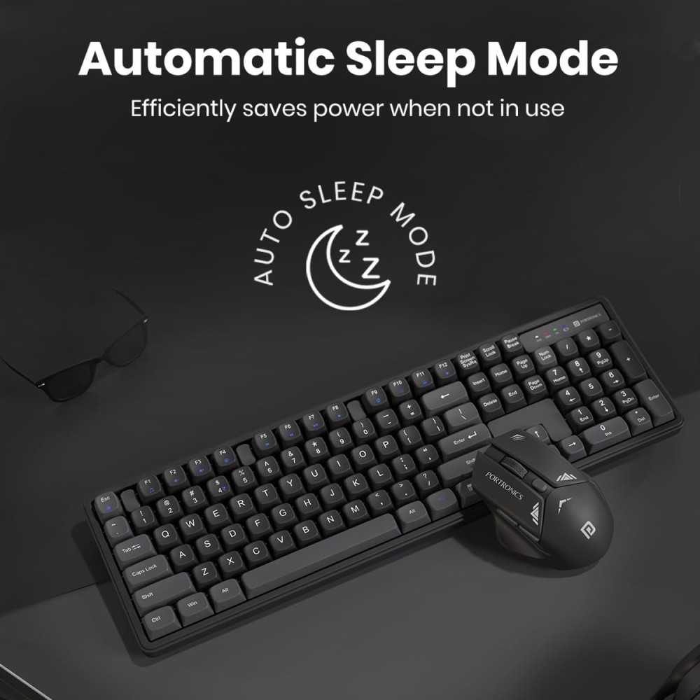 Portronics Key9 Combo Wireless Keyboard & Mouse Set with Ergonomic Mouse, Multimedia Hotkeys, Adjustable DPI, USB Receiver for PC & Laptop - (Black)