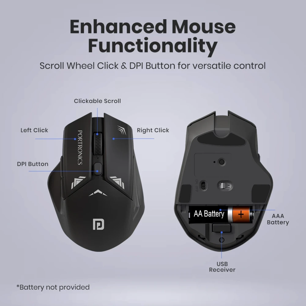 Portronics Key9 Combo Wireless Keyboard & Ergonomic Mouse Set with USB Receiver, Adjustable DPI, Multimedia Hotkeys for PC & Laptop -(Grey)