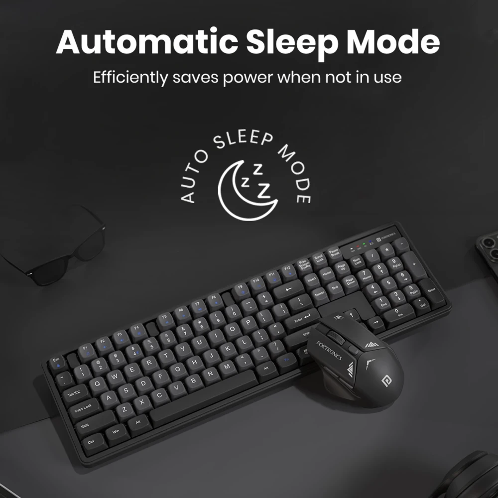 Portronics Key9 Combo Wireless Keyboard & Ergonomic Mouse Set with USB Receiver, Adjustable DPI, Multimedia Hotkeys for PC & Laptop -(Grey)