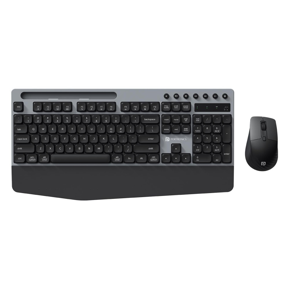Portronics Key10 Combo Wireless Keyboard & Mouse with Wrist Rest, AI Assistance, USB Receiver, Adjustable DPI for PC & Laptop - (Grey)