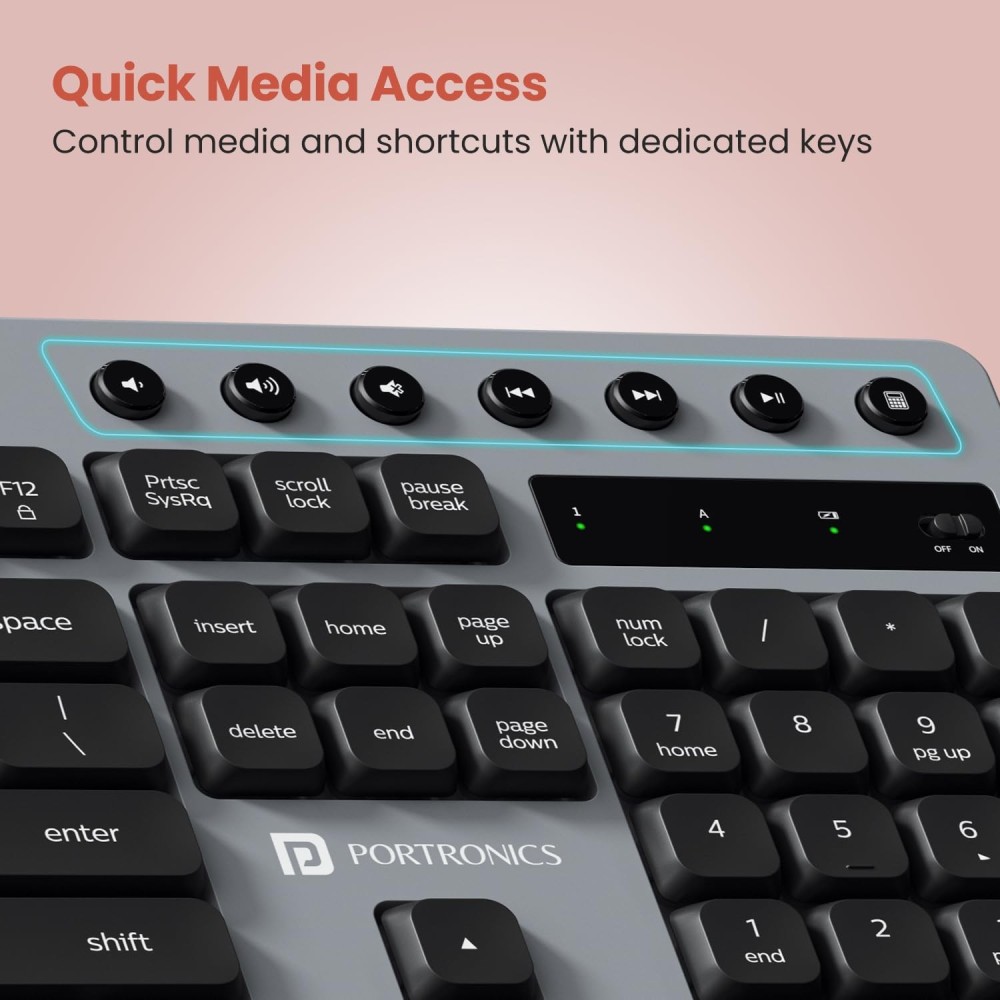 Portronics Key10 Combo Wireless Keyboard & Mouse with Wrist Rest, AI Assistance, USB Receiver, Adjustable DPI for PC & Laptop - (Grey)