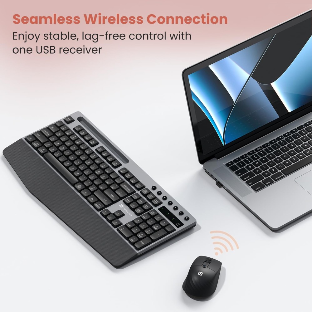 Portronics Key10 Combo Wireless Keyboard & Mouse with Wrist Rest, AI Assistance, USB Receiver, Adjustable DPI for PC & Laptop - (Grey)