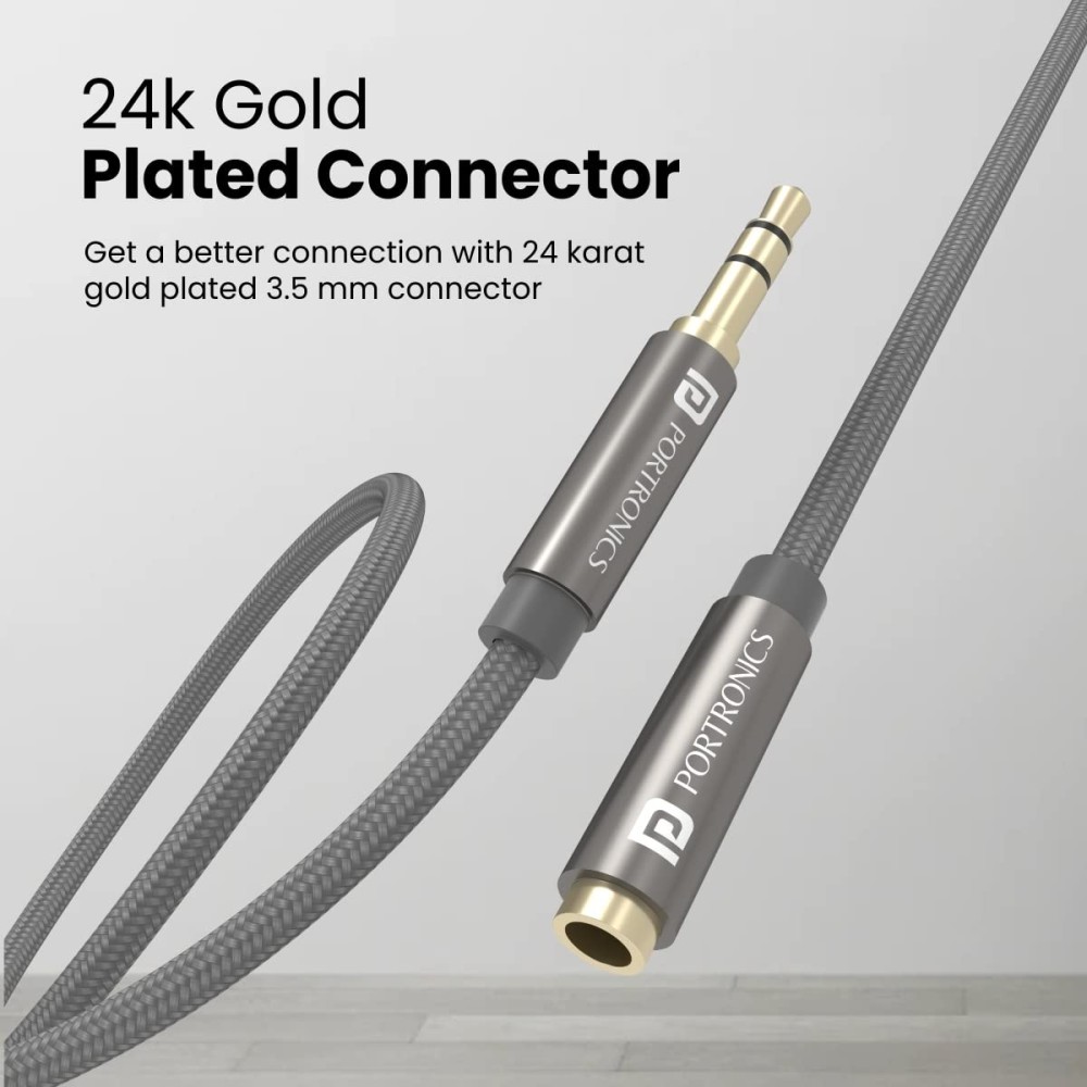 Portronics Konnect AUX 8 Male to Female AUX Extension Cable (2 Meter)