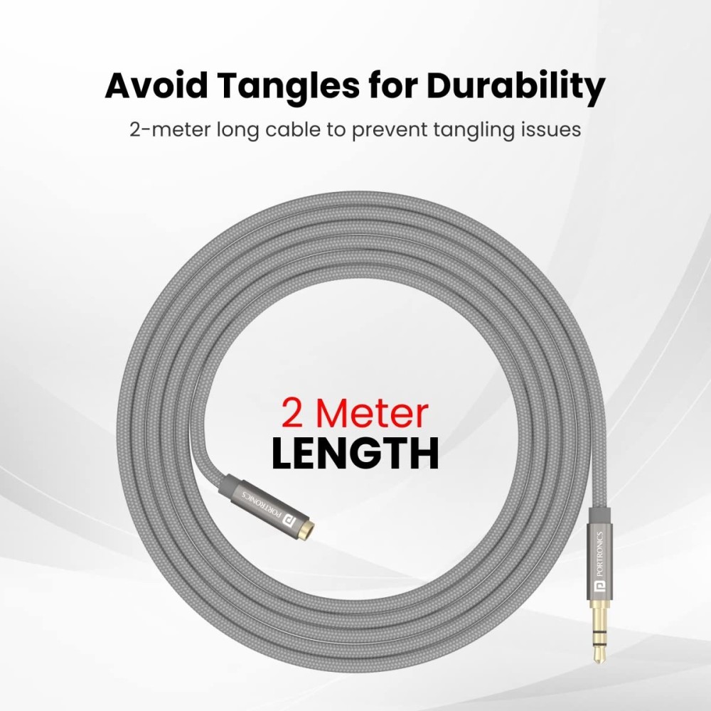 Portronics Konnect AUX 8 Male to Female AUX Extension Cable (2 Meter)