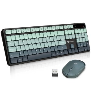 Portronics Key11 Combo Rechargeable Wireless Keyboard & Mouse Set with Bluetooth 5.3 + 2.4GHz, Type-C Fast Charging, Noiseless Typing | Gradient Keys, High Precision Mouse - (Blue)