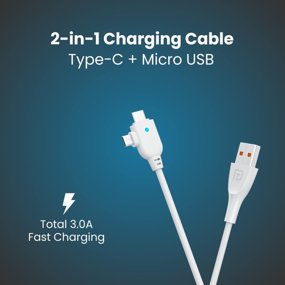 Portronics Konnect Spydr 2 Multi-Functional Charging Cable (Type-C + Micro USB) – White