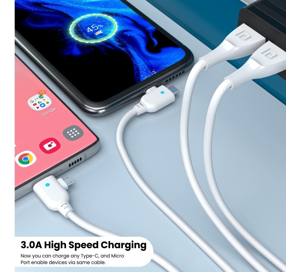 Portronics Konnect Spydr 2 Multi-Functional Charging Cable (Type-C + Micro USB) – White