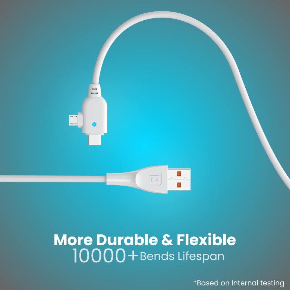 Portronics Konnect Spydr 2 Multi-Functional Charging Cable (Type-C + Micro USB) – White