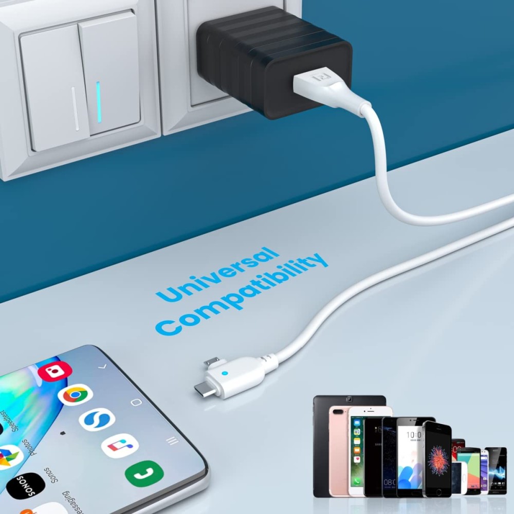 Portronics Konnect Spydr 2 Multi-Functional Charging Cable (Type-C + Micro USB) – White