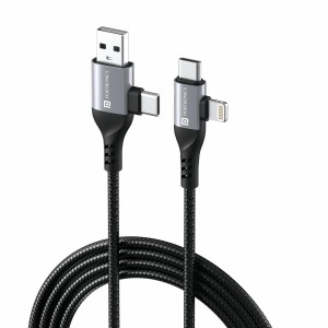 Portronics Konnect 4-in-1 Fast Charging Cable | USB to Type-C, Lightning & Micro USB | Nylon Braided