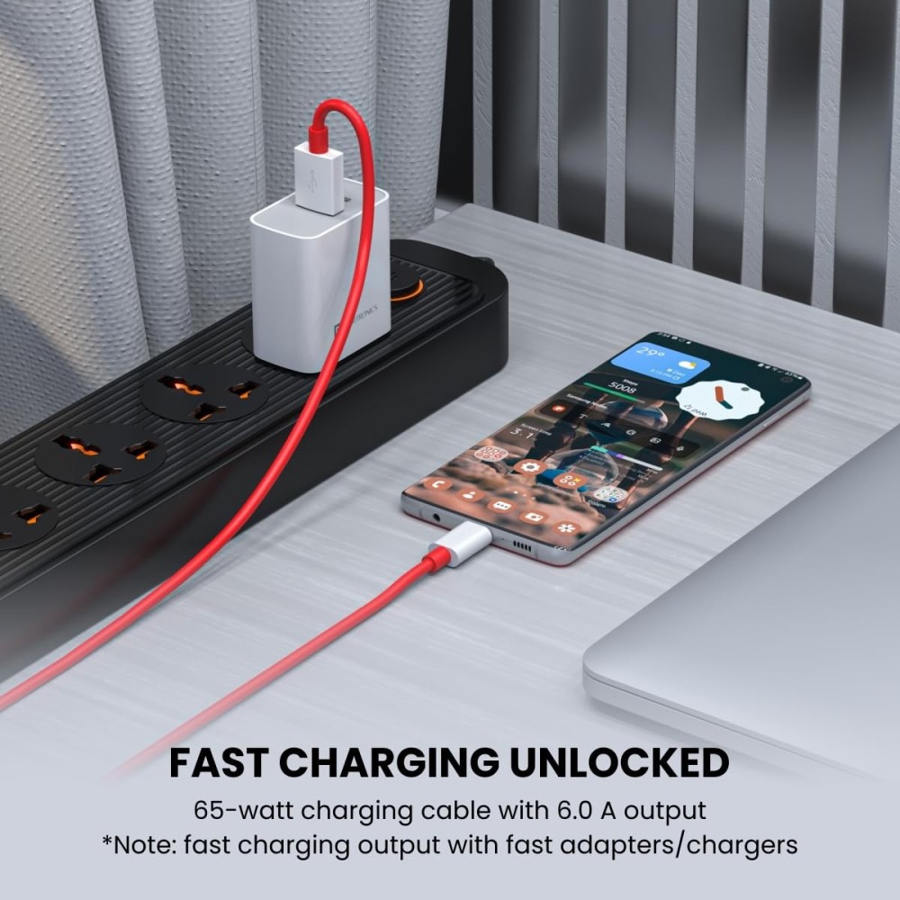 Portronics Konnect Dash Pro 65W USB to Type-C Charging Cable (1 Meter, Red)
