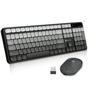 Portronics Key11 Combo Rechargeable Wireless Keyboard & Mouse Combo with Bluetooth 5.3 + 2.4GHz, Type-C Fast Charging, Silent Keyboard for PC & Laptop - (Grey)