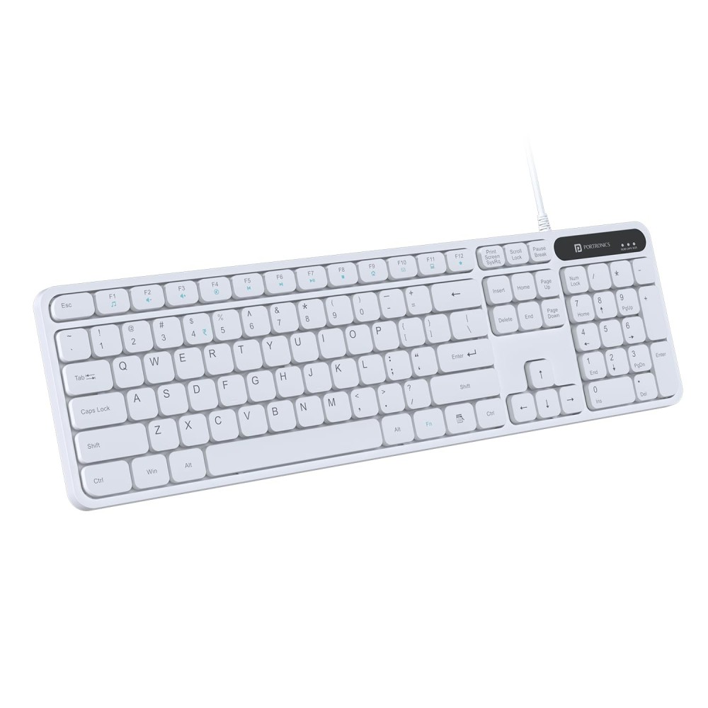 Portronics Ki-Pad 3 USB Wired Keyboard with Full-Size Keyboard with Large Keycaps, Multimedia Hotkeys & Numeric Keypad for Laptop, PC & Mac - (White)
