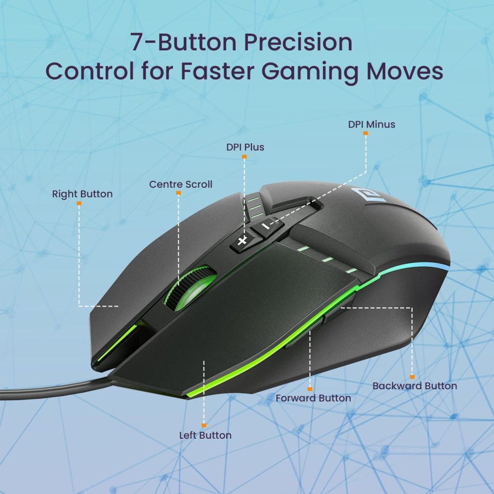 Portronics Ki-Pad 5 Wired Gaming Keyboard & Mouse Combo with RGB Backlight, 7-Button Mouse, 19 Anti-Ghosting Keys for PC & Laptop - (Black)