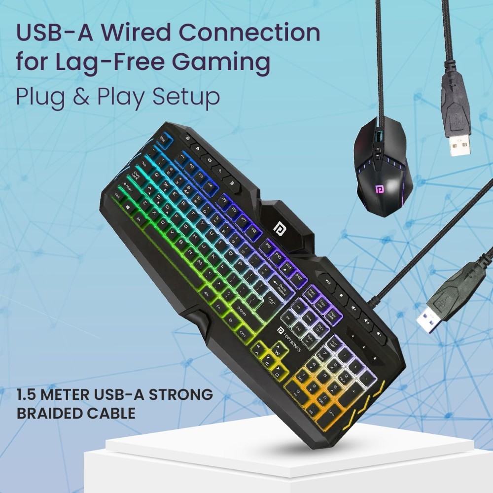 Portronics Ki-Pad 5 Wired Gaming Keyboard & Mouse Combo with RGB Backlight, 7-Button Mouse, 19 Anti-Ghosting Keys for PC & Laptop - (Black)