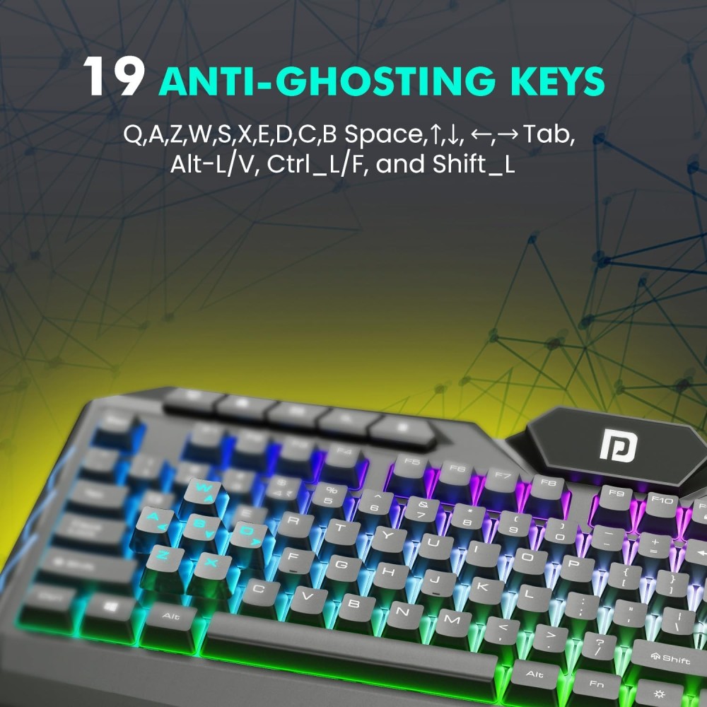 Portronics Ki-Pad 5 Wired Gaming Keyboard & Mouse Combo with RGB Backlight, 7-Button Mouse, 19 Anti-Ghosting Keys for PC & Laptop - (Black)