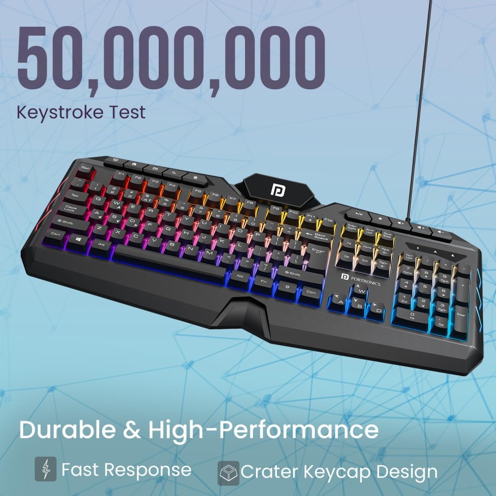 Portronics Ki-Pad 5 Wired Gaming Keyboard & Mouse Combo with RGB Backlight, 7-Button Mouse, 19 Anti-Ghosting Keys for PC & Laptop - (Black)