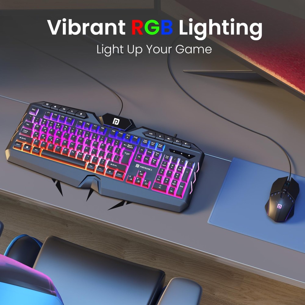 Portronics Ki-Pad 5 Wired Gaming Keyboard & Mouse Combo with RGB Backlight, 7-Button Mouse, 19 Anti-Ghosting Keys for PC & Laptop - (Black)
