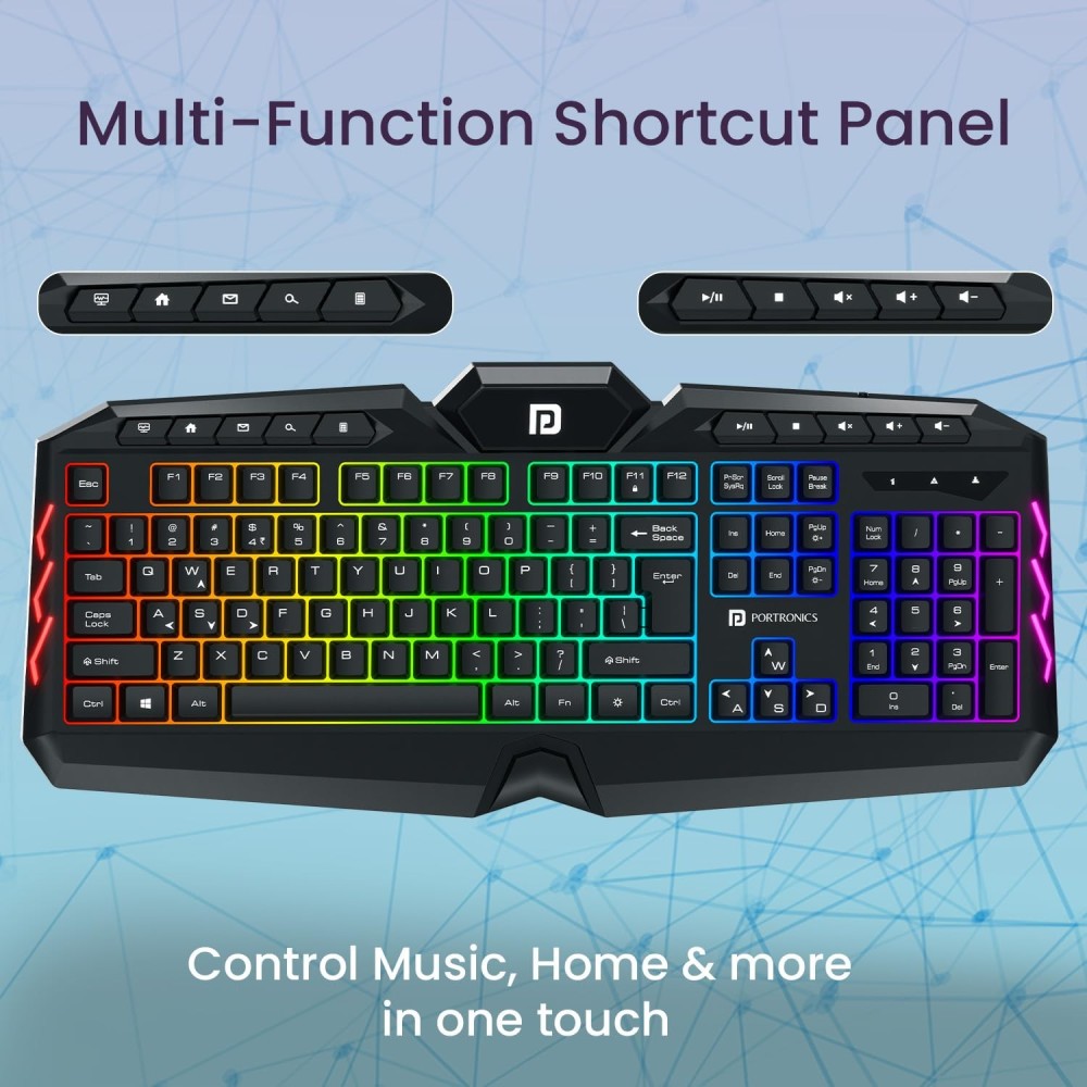 Portronics Ki-Pad 5 Wired Gaming Keyboard & Mouse Combo with RGB Backlight, 7-Button Mouse, 19 Anti-Ghosting Keys for PC & Laptop - (Black)