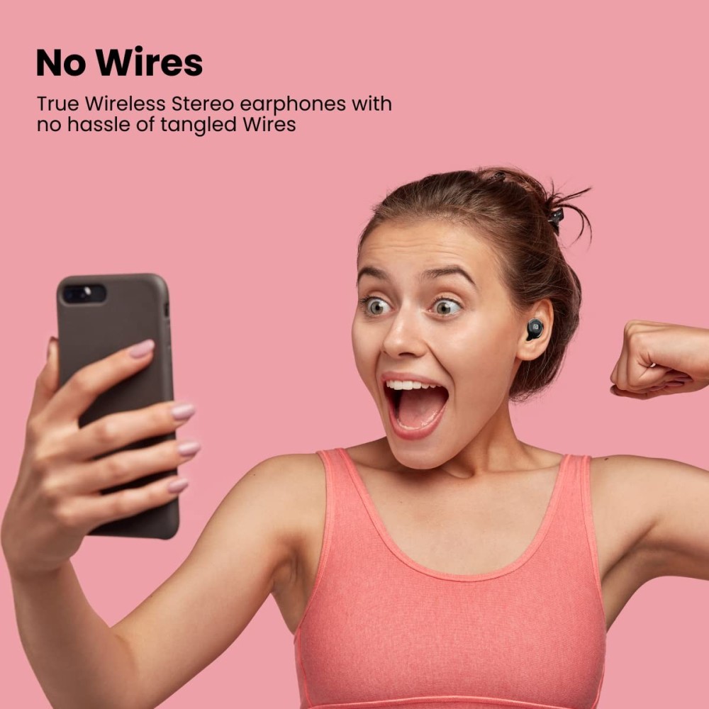 Portronics Harmonics Twins S3 Smart TWS Bluetooth 5.2 Earbuds with 20 Hrs Playtime, 8mm Drivers, Lightweight Design(Black)