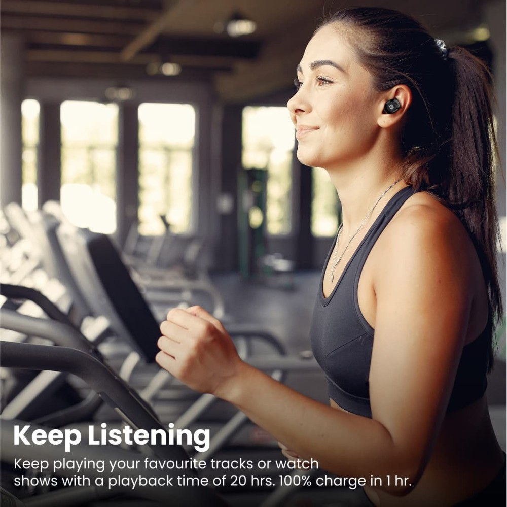 Portronics Harmonics Twins S3 Smart TWS Bluetooth 5.2 Earbuds with 20 Hrs Playtime, 8mm Drivers, Lightweight Design(Black)