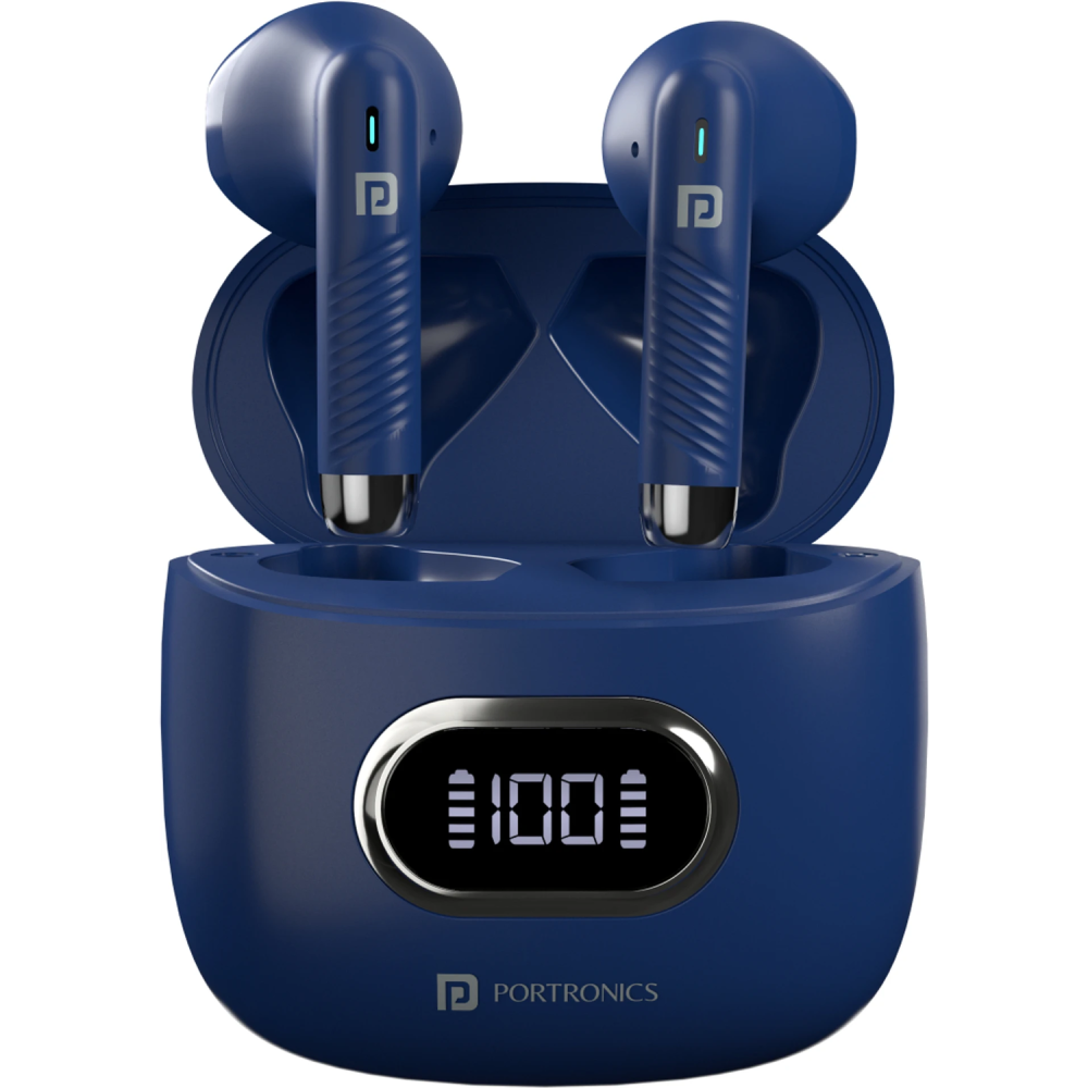 Portronics Harmonics Twins S9 True Wireless in Ear Earbuds with Upto 30H Playtime, Digital Display, 13mm Drivers, Balanced Bass, BT 5.3v, Touch Control, IPX4 Splash Resistant, Rapid Charging(Blue)