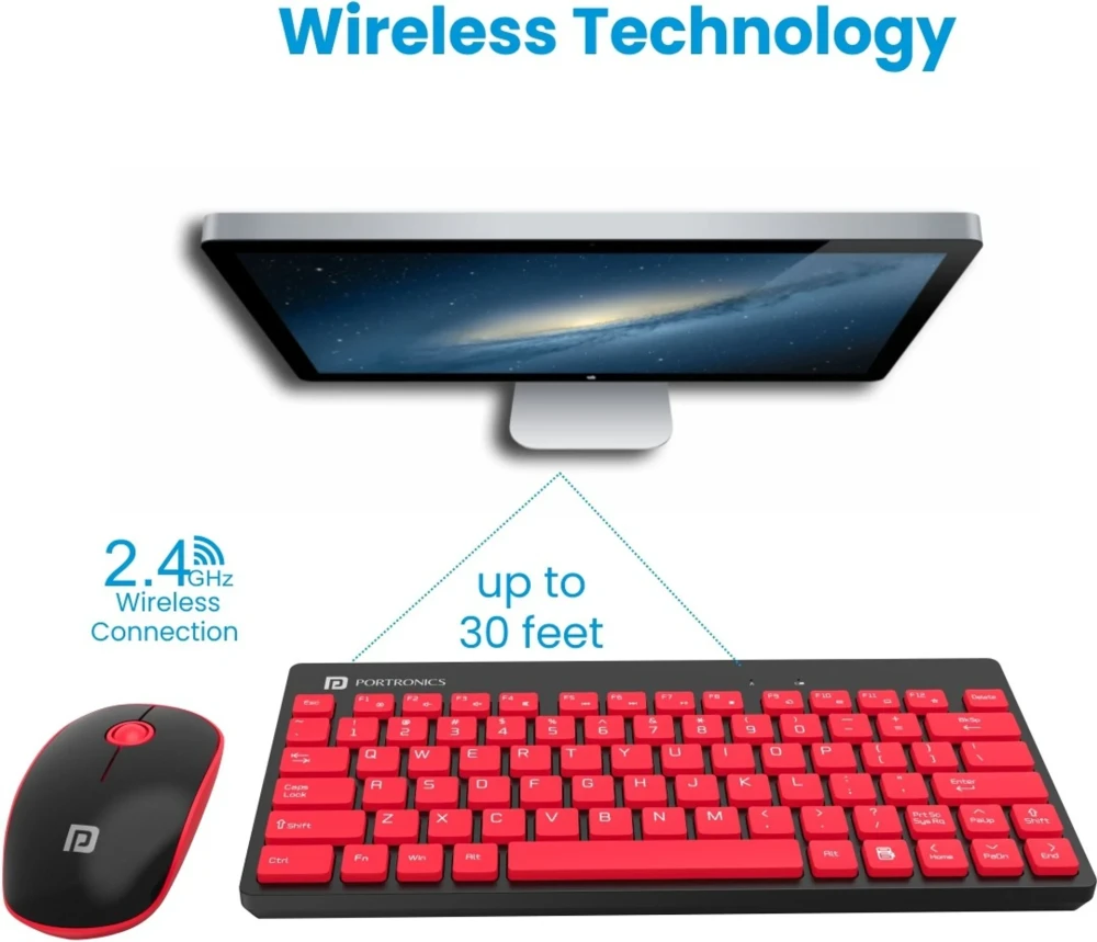 Portronics Key2 Combo Wireless Keyboard & Mouse Set with 2.4GHz USB Receiver, Silent Keys, 1200 DPI Optical Mouse, Multimedia Keys for PC & Laptop - (Black)