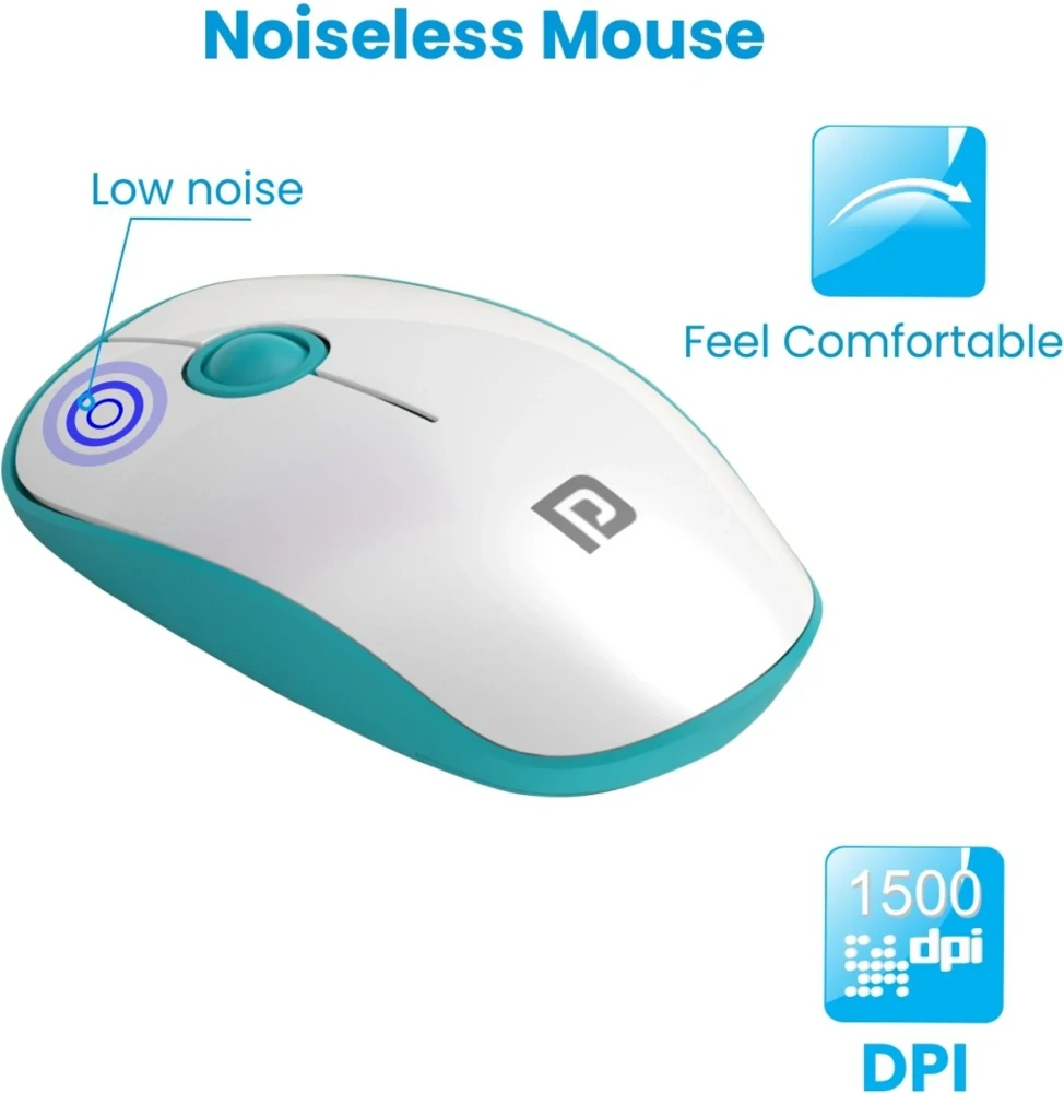 Portronics Key2 Combo Wireless Keyboard & Mouse Set with 2.4GHz USB Receiver, Silent Keys, 1200 DPI Optical Mouse, Multimedia Keys for PC & Laptop - (White & Green)