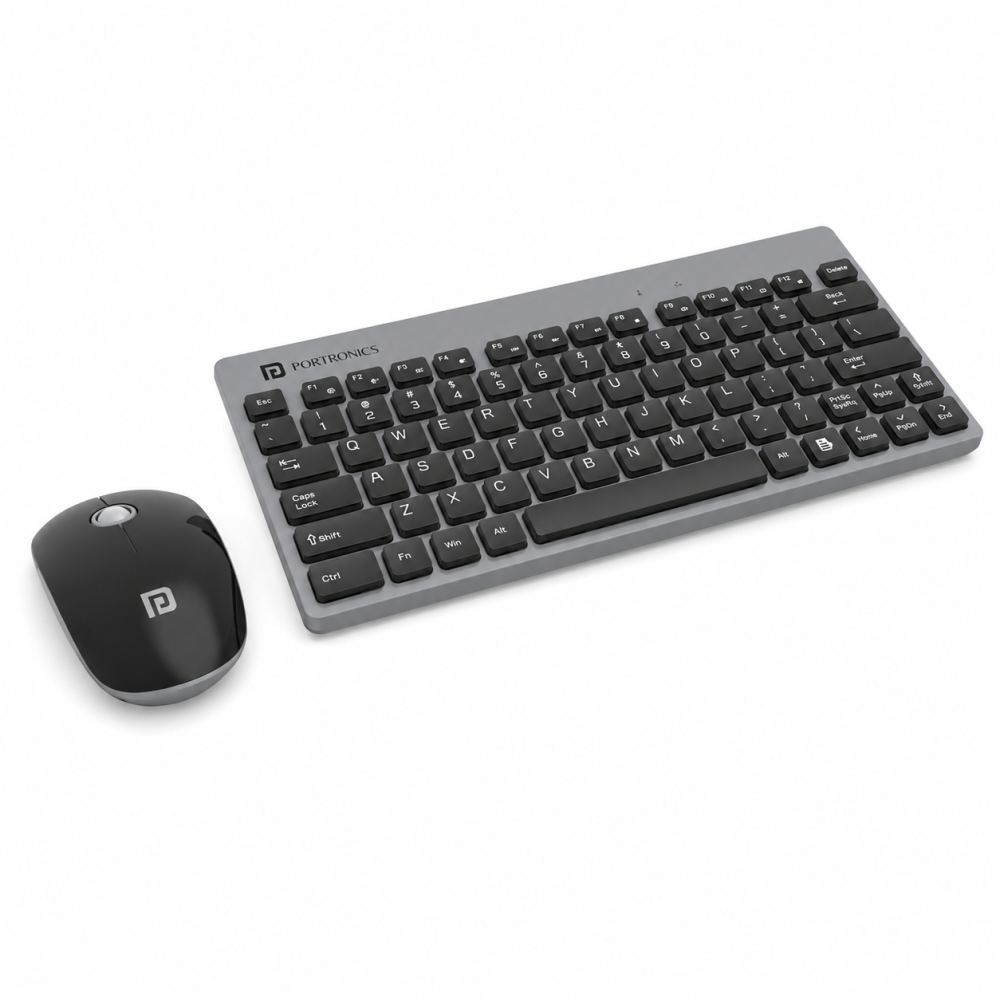 Portronics Key2 Combo Wireless Keyboard & Mouse Set with 2.4GHz USB Receiver, Silent Keys, 1200 DPI Optical Mouse, Multimedia Keys for PC & Laptop - (Grey)