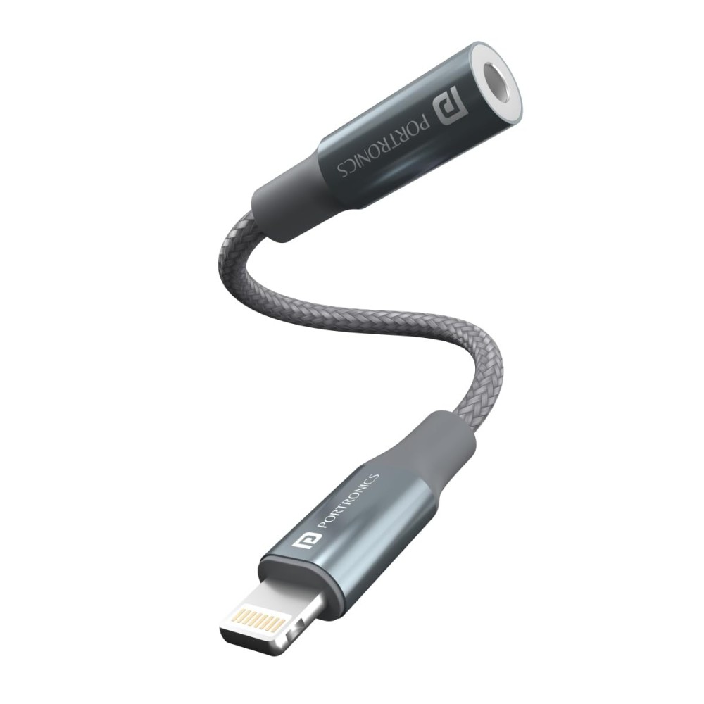 Portronics iKonnect L 8Pin to 3.5mm Audio Jack Splitter with Hi-Res DAC Adapter Black
