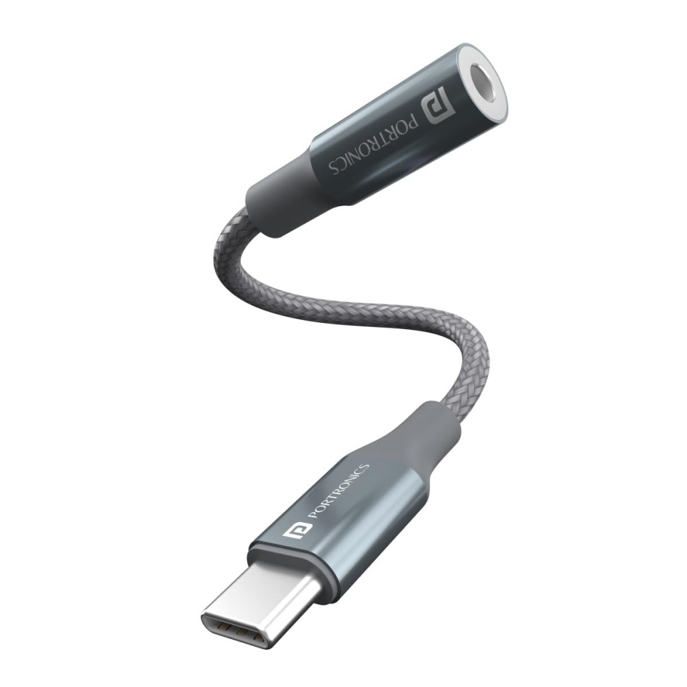 Portronics iKonnect C Type-C to 3.5mm Audio Jack Splitter Connector with Hi-Res DAC (Black)