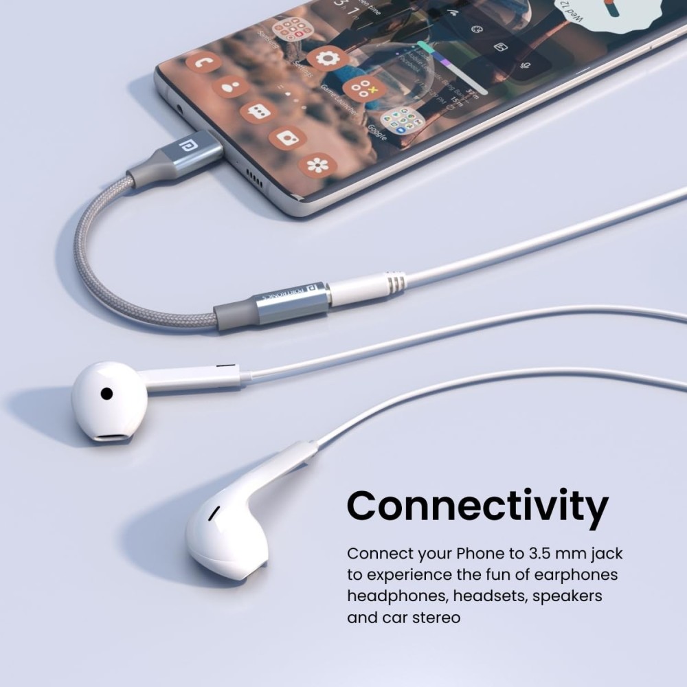 Portronics iKonnect C Type-C to 3.5mm Audio Jack Splitter Connector with Hi-Res DAC (Black)