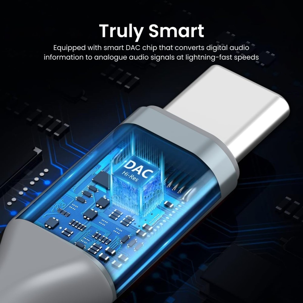 Portronics iKonnect C Type-C to 3.5mm Audio Jack Splitter Connector with Hi-Res DAC (Black)