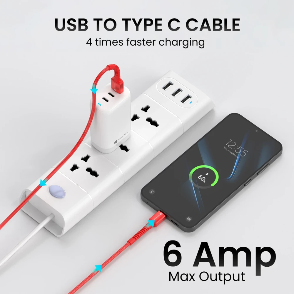Portronics Konnect X USB Type-A to USB Type-C Cable (1 Meter, 6A)
