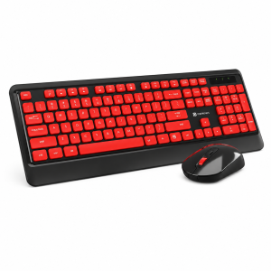 Portronics Key5 Combo Wireless Keyboard & Mouse Set with 2.4GHz USB Receiver, Silent Keys, 1200 DPI Optical Mouse, Full-Size Multimedia Keyboard for PC & Laptop - (Black & Red)