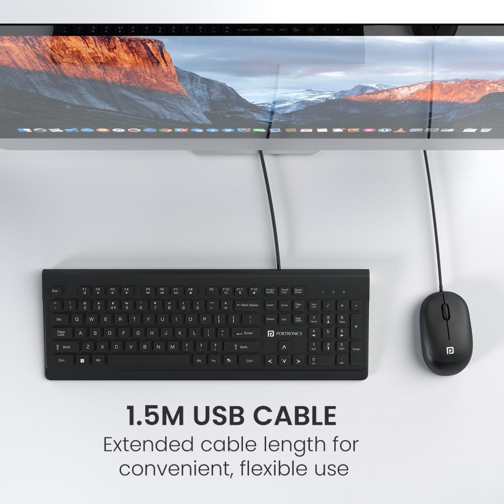 Portronics Keytonic Wired Keyboard & Mouse Ct Keys, High-Precision Mouse for PC & Laptop - (Black)